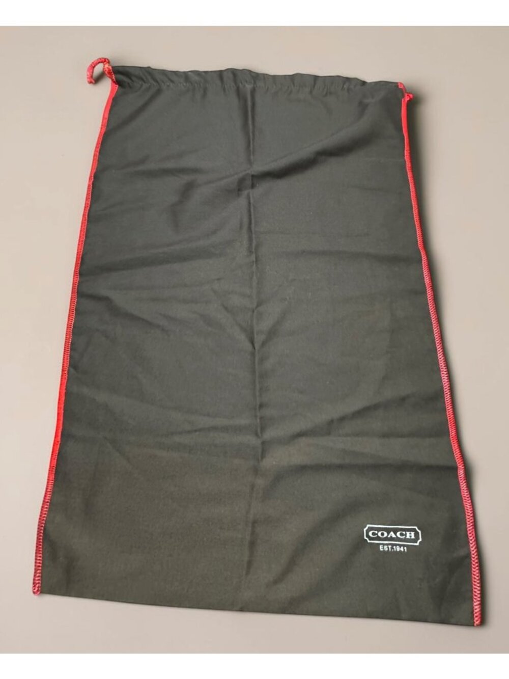 Coach Drawstring Dust Bag Brown With Red Trim & Logo
